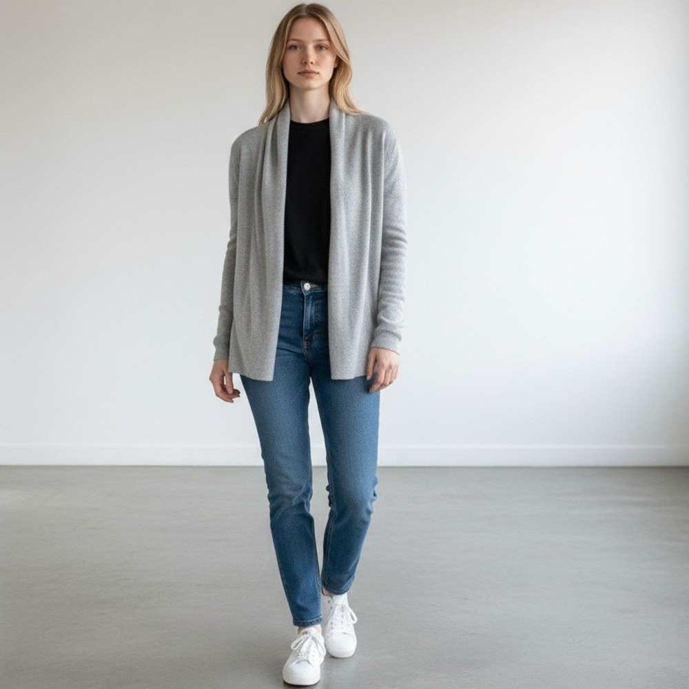 Ralph Lauren Rugby Cardigan Cashmere Gray Open Front Layering Minimalist Small